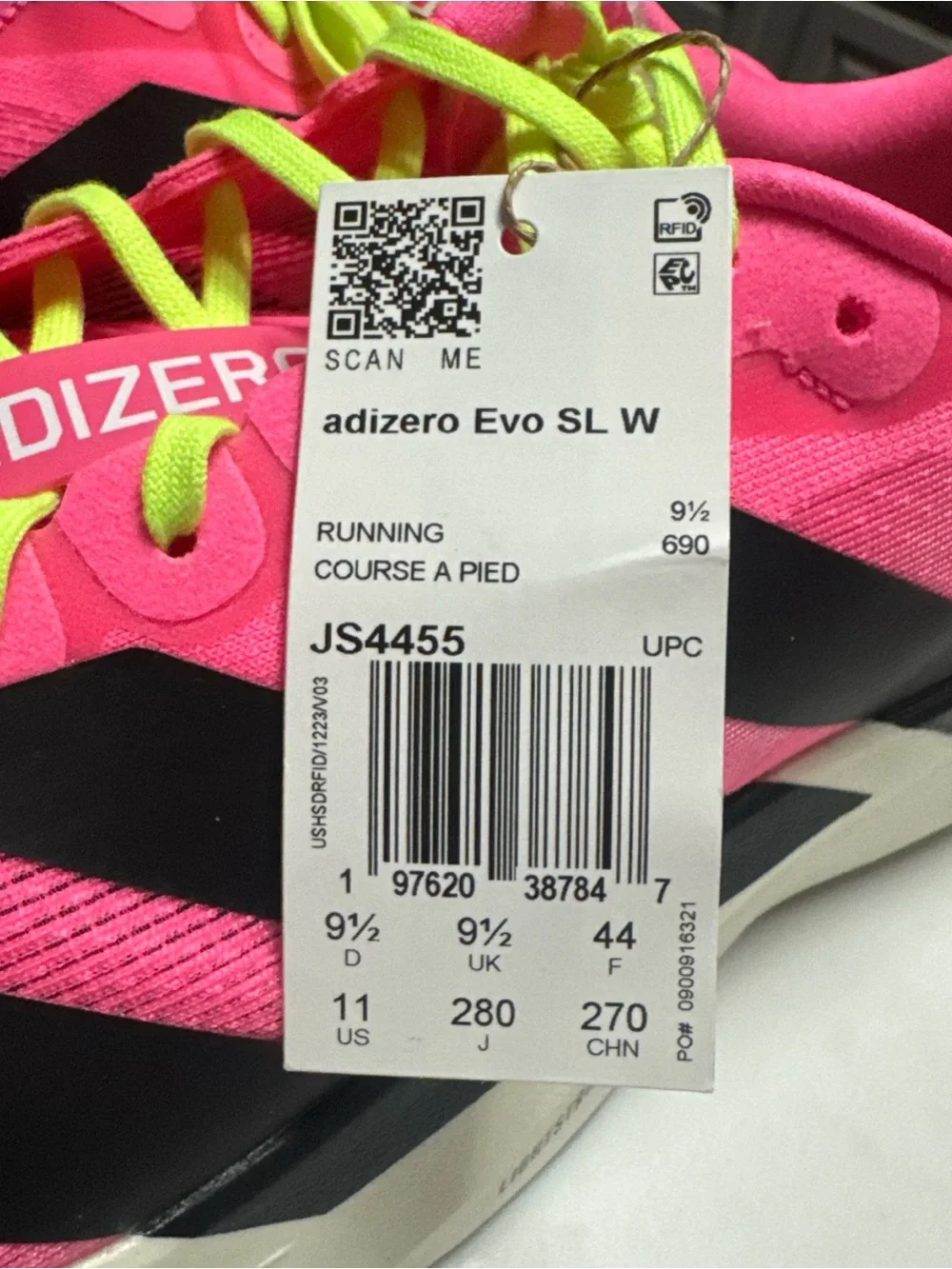 adidas Adizero EVO SL Pink Womens Size 11 Running Shoes Athletic JS4455 NEW